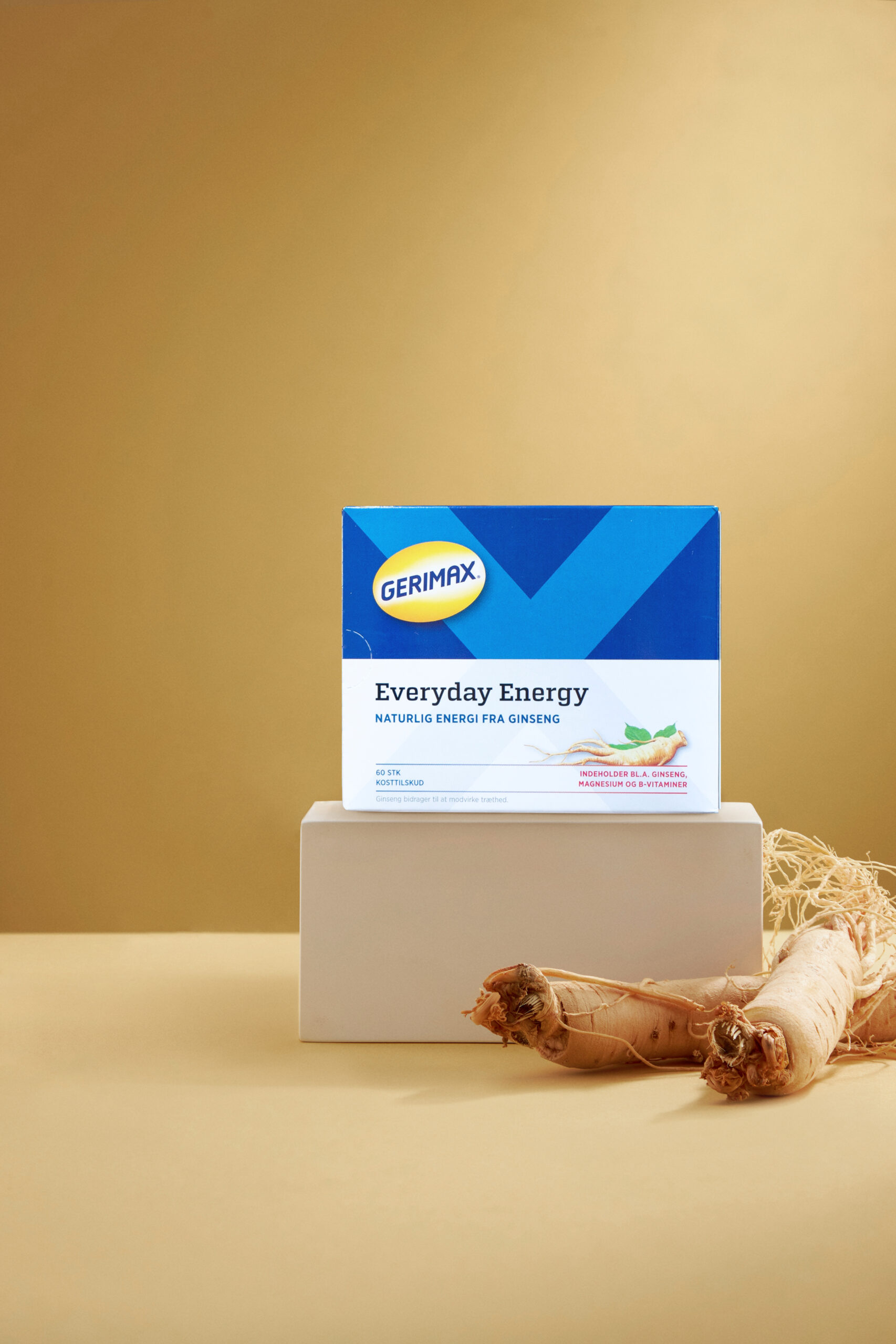 A decoration on dish of healthy ingredient from nature ginseng traditional medicine in golden dish and gold background  , blank space for product stand advertising